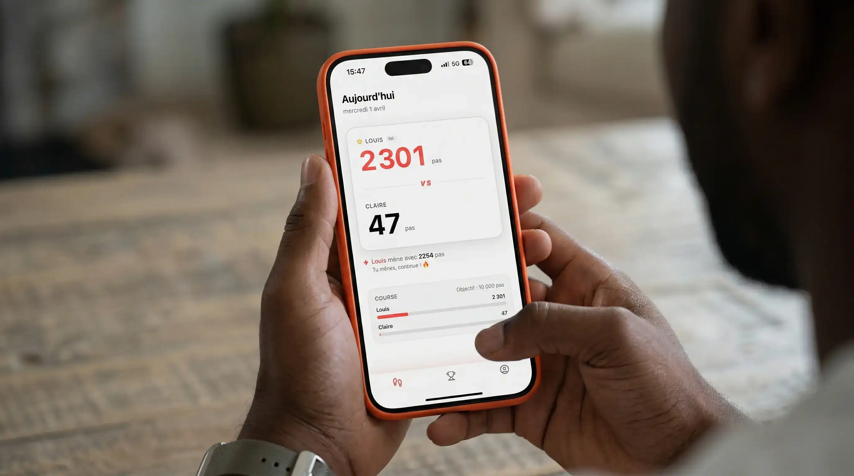 Application Steplee sur smartphone pour suivre ses pas et relever un défi marche à deux